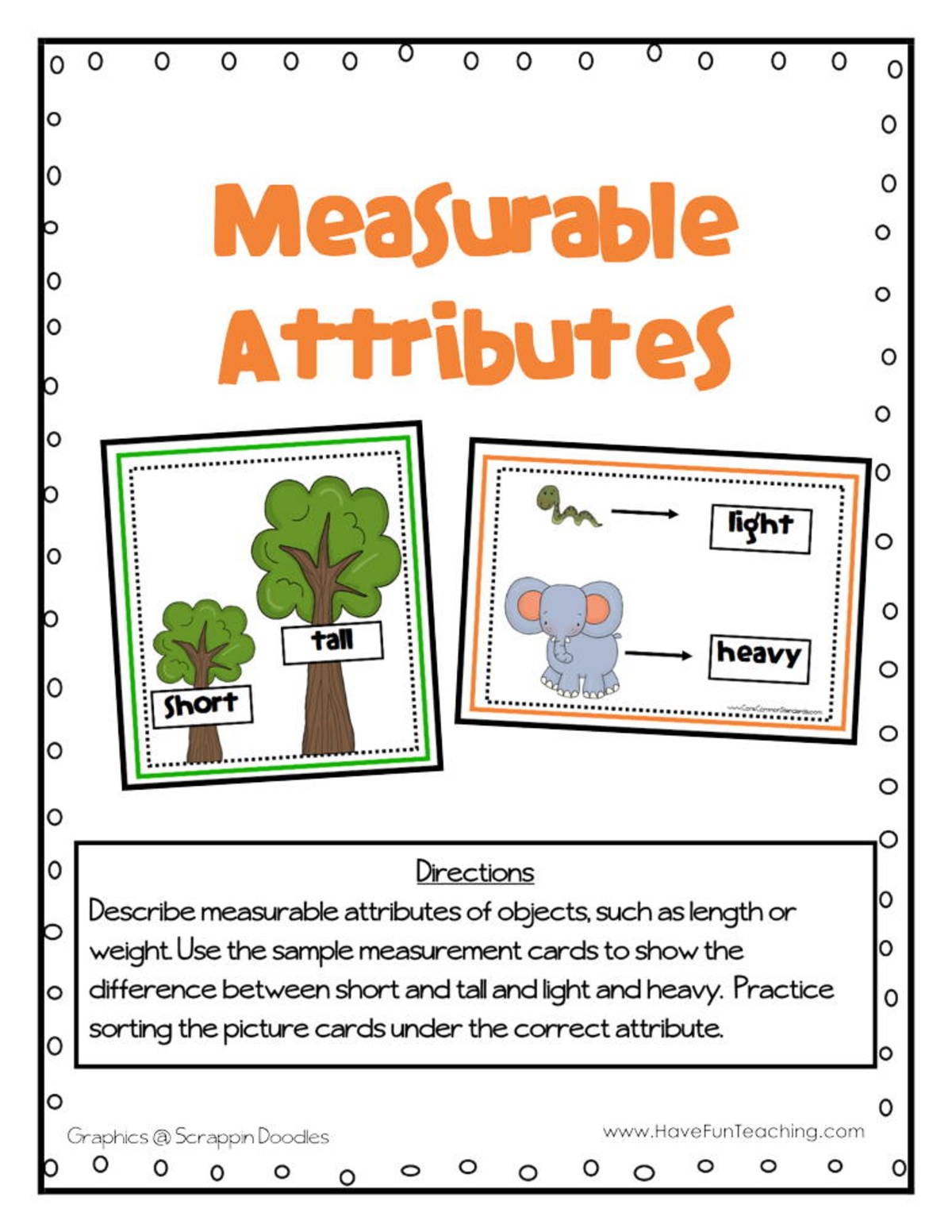 An educational teaching resource from Have Fun Teaching entitled Measurable Attributes Activity downloadable at Teach Simple.