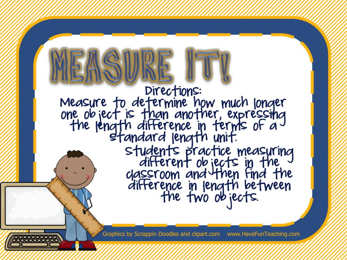 An educational teaching resource from Have Fun Teaching entitled Measure it Comparing Lengths Activity downloadable at Teach Simple.