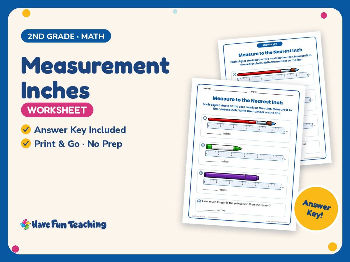 Measurement Inches Worksheet – 2nd Grade Math Practice + Answer Key preview