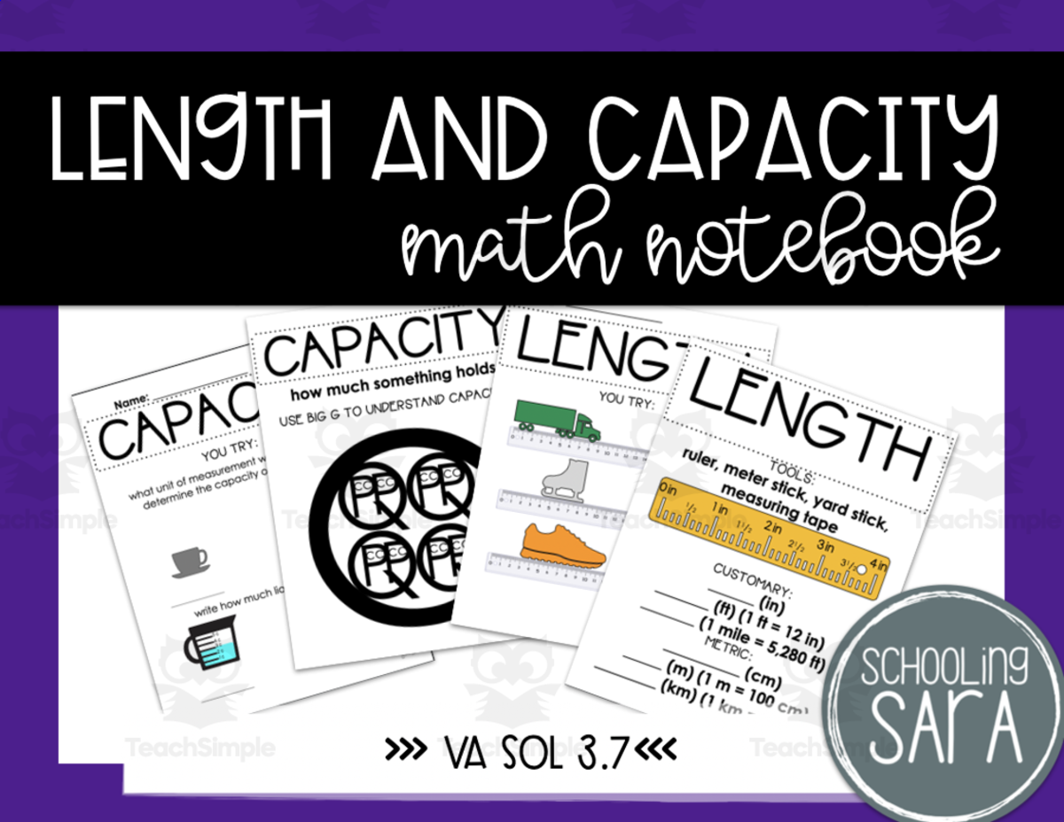 An educational teaching resource from SchoolingSara entitled Measurement Length and Capacity Math Interactive Notebook downloadable at Teach Simple.