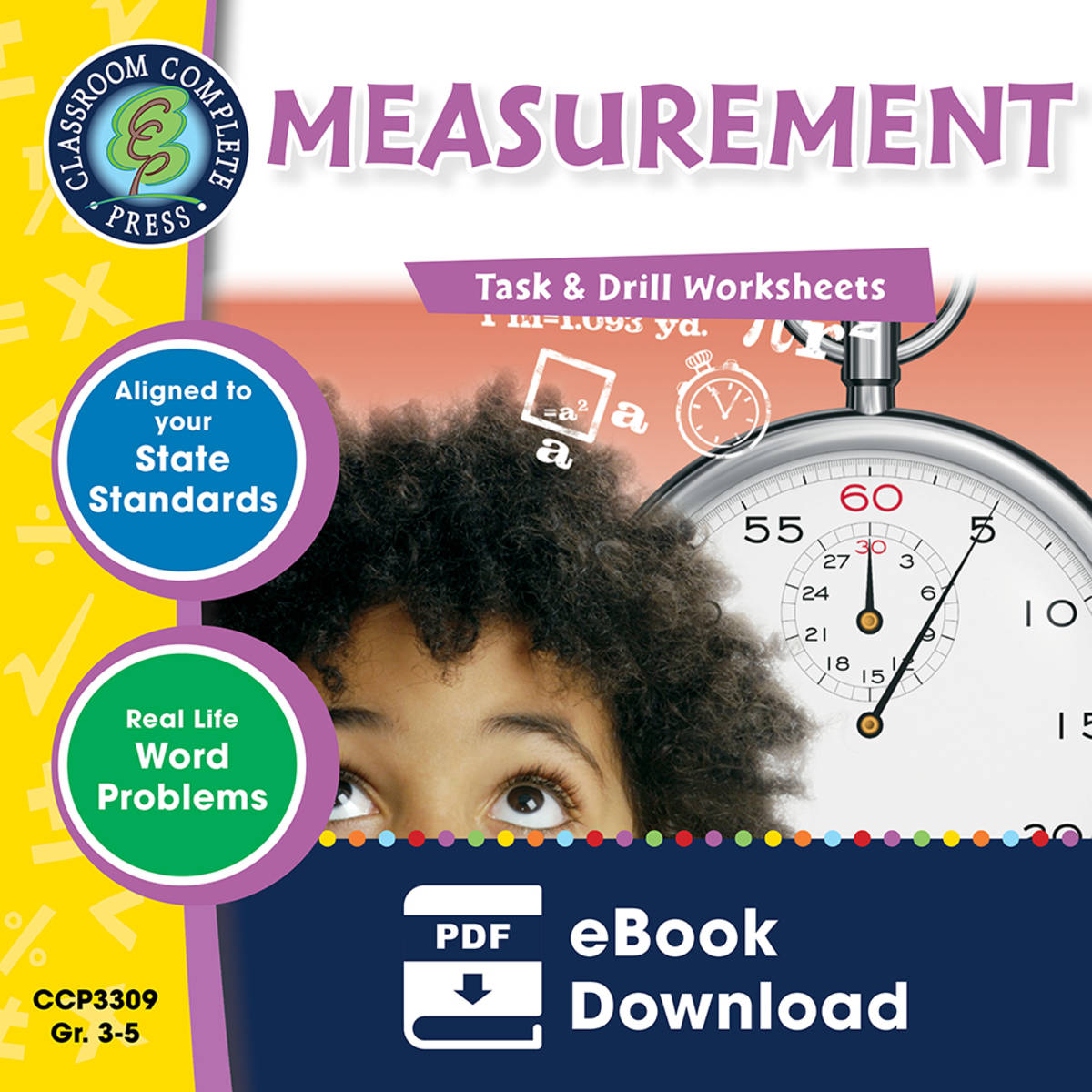 An educational teaching resource from Classroom Complete Press entitled Measurement - Task & Drill Sheets Gr. 3-5 downloadable at Teach Simple.