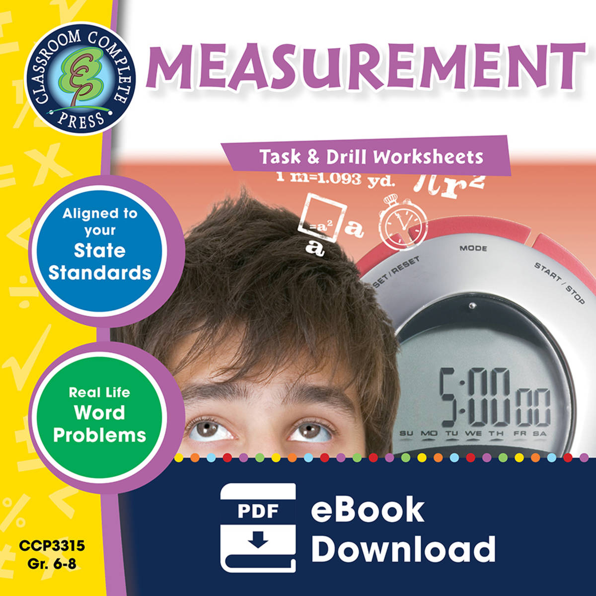 An educational teaching resource from Classroom Complete Press entitled Measurement - Task & Drill Sheets Gr. 6-8 downloadable at Teach Simple.
