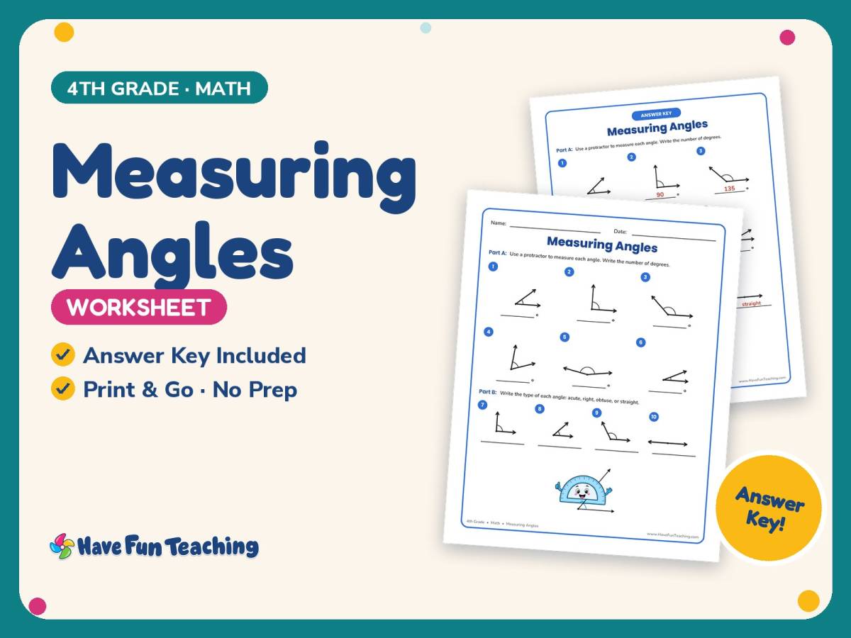 Measuring Angles Worksheet – 4th Grade Geometry Practice + Answer Key preview