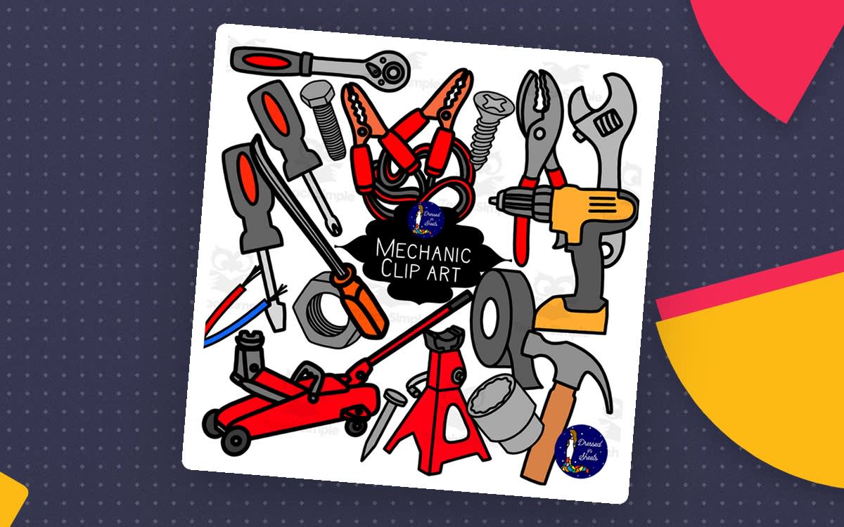 An educational teaching resource from Soumara Siddiqui entitled Mechanic Tools Clip Art – 42-Image Colour & B&W Set downloadable at Teach Simple.