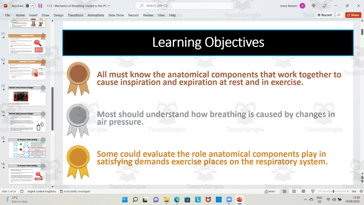 An educational teaching resource from The PE Tutor entitled Mechanics of Breathing (Pulmonary Ventilation) downloadable at Teach Simple.