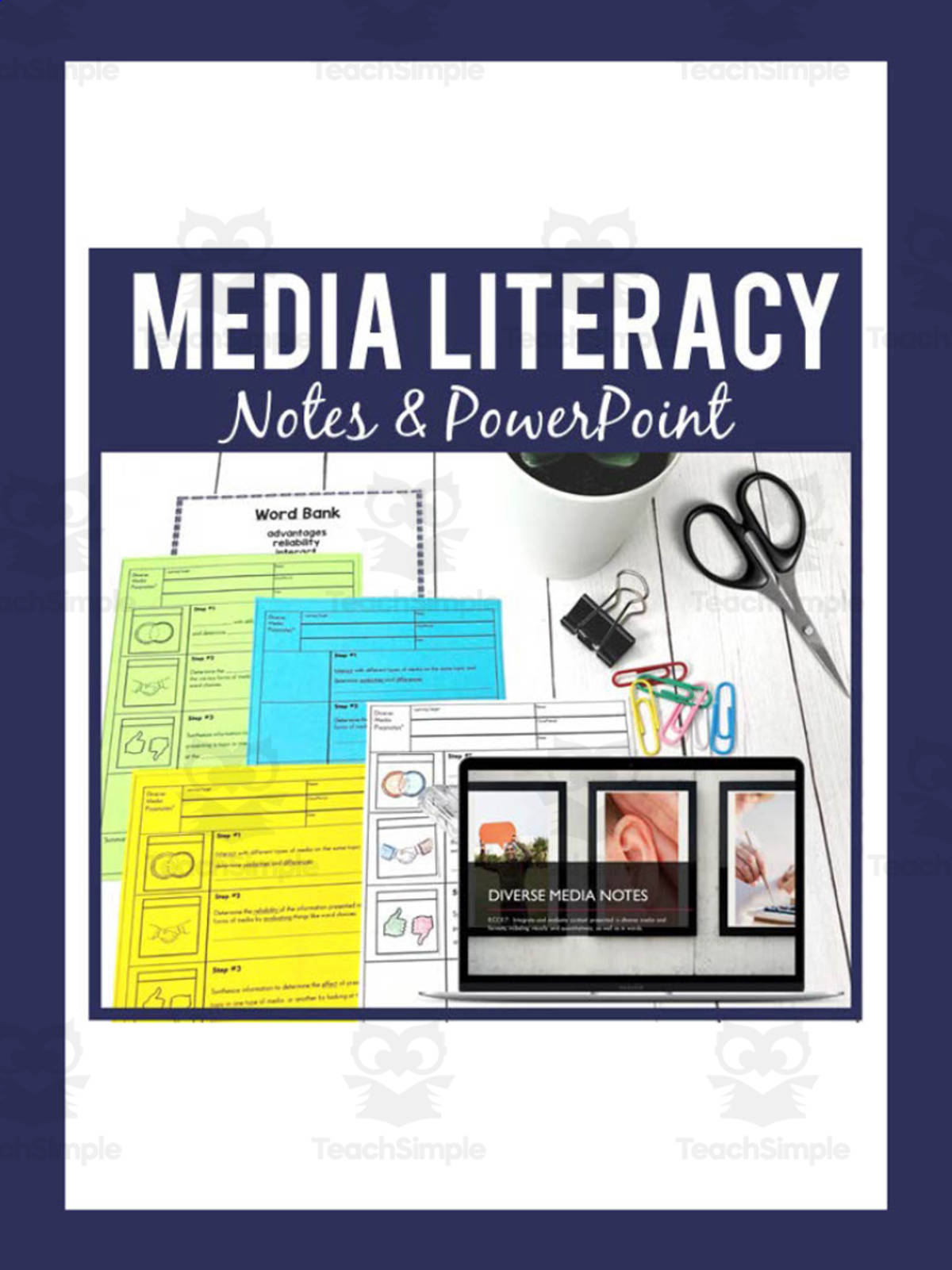 An educational teaching resource from Mrs. Spangler in the Middle entitled Media Literacy Notes + PowerPoint downloadable at Teach Simple.