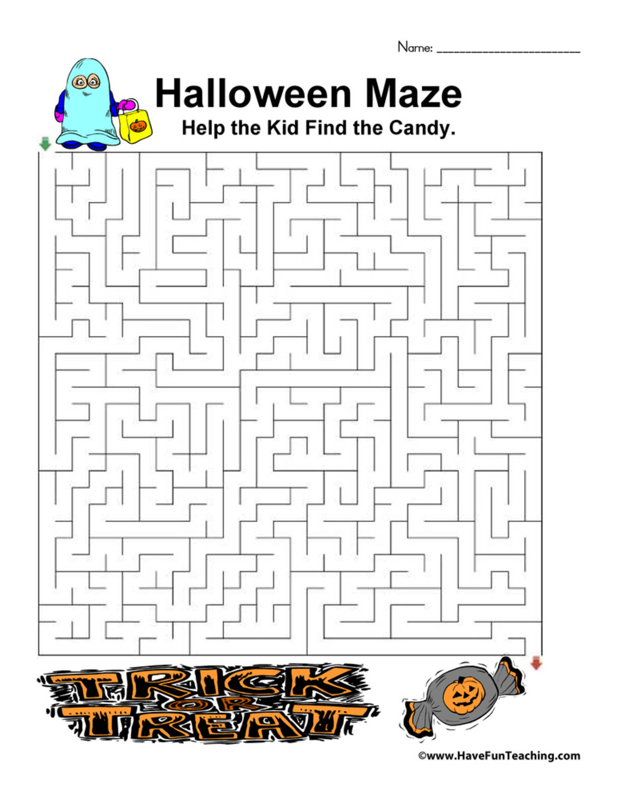 An educational teaching resource from Have Fun Teaching entitled Medium Halloween Maze downloadable at Teach Simple.