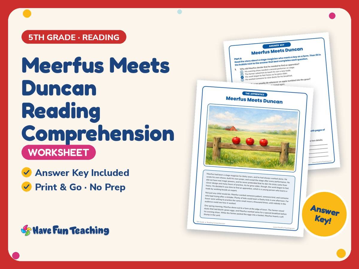 Meerfus Meets Duncan Reading Comprehension Worksheet – 5th Grade preview