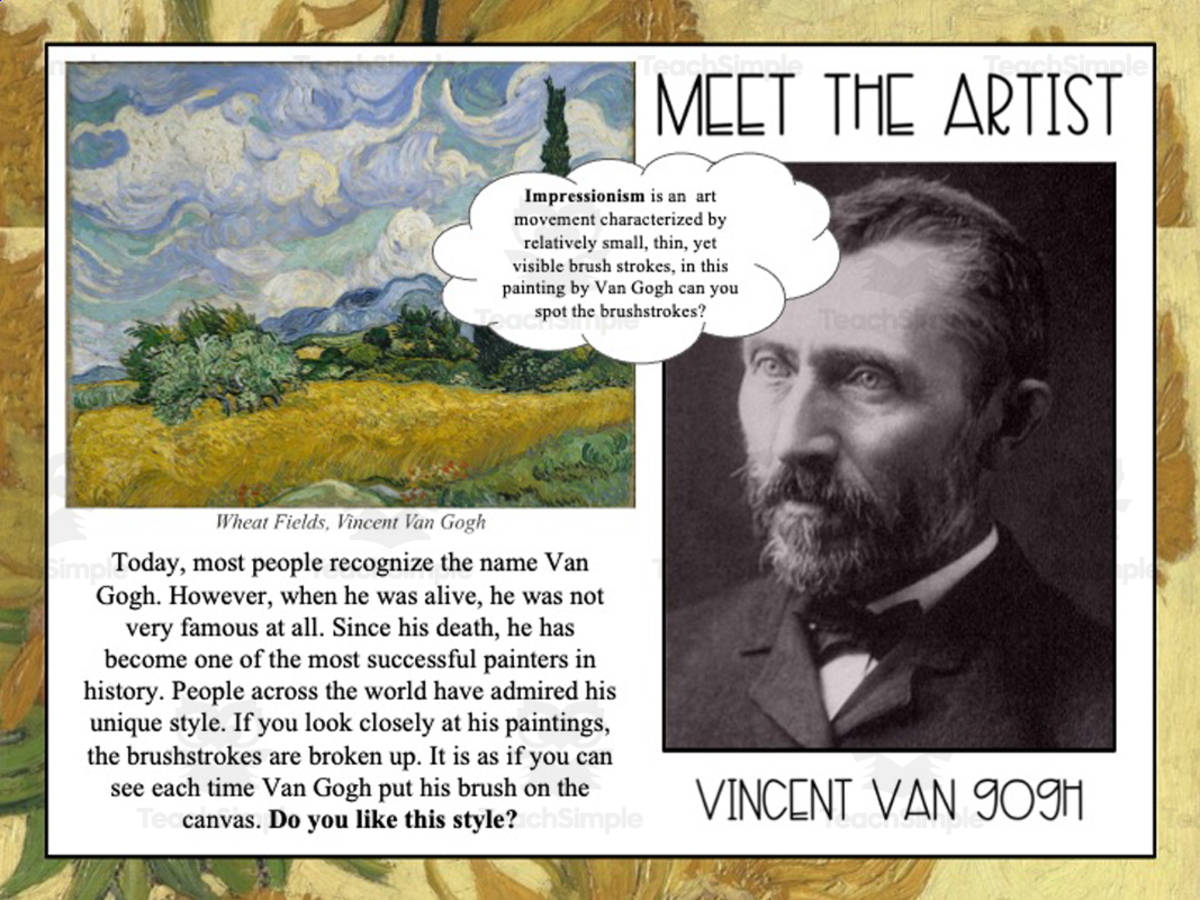 An educational teaching resource from Designs By Um entitled Meet the Artist Warm-Up Slides downloadable at Teach Simple.
