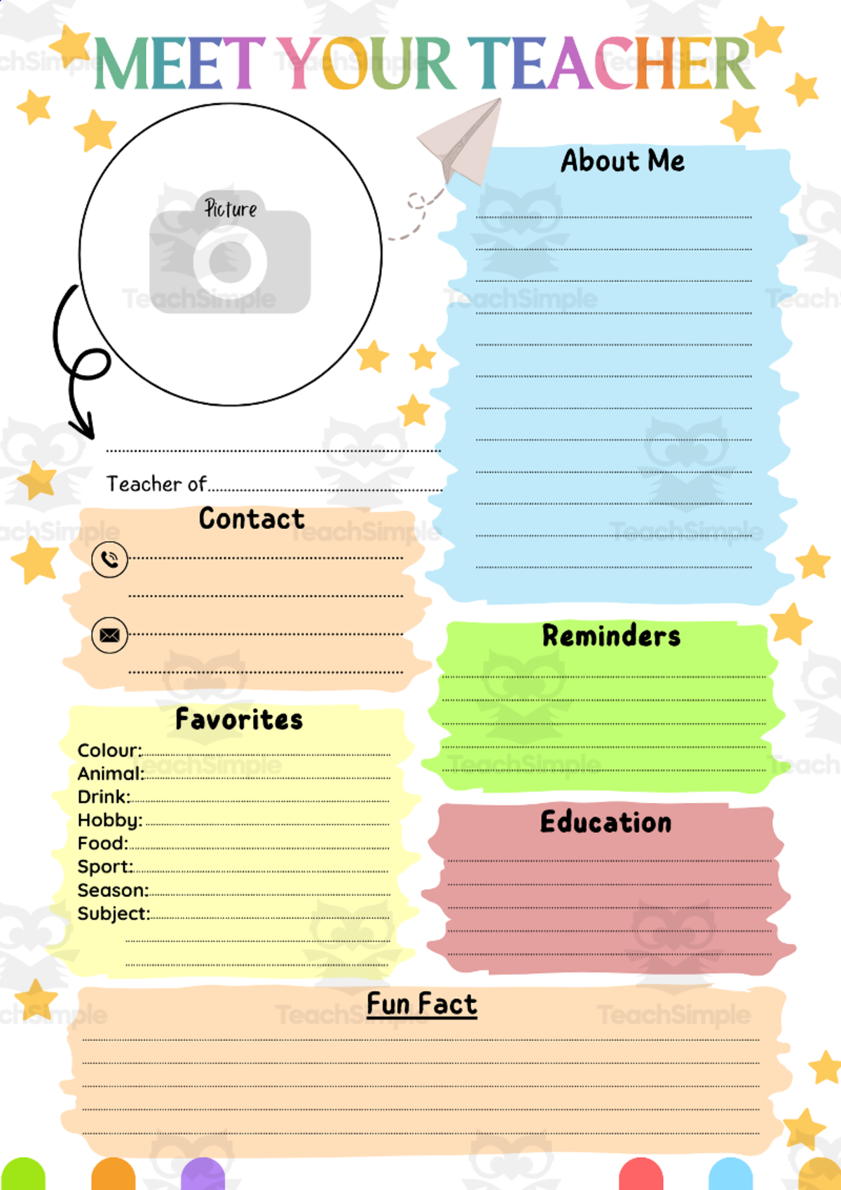 An educational teaching resource from Educa Mirth entitled Meet the Teacher Template Editable Back to School downloadable at Teach Simple.