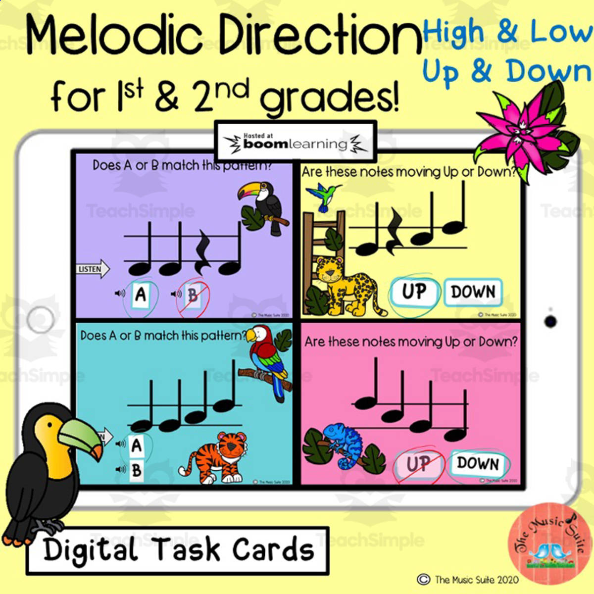An educational teaching resource from The Music Suite entitled Melodic Directions Digital Task Cards downloadable at Teach Simple.