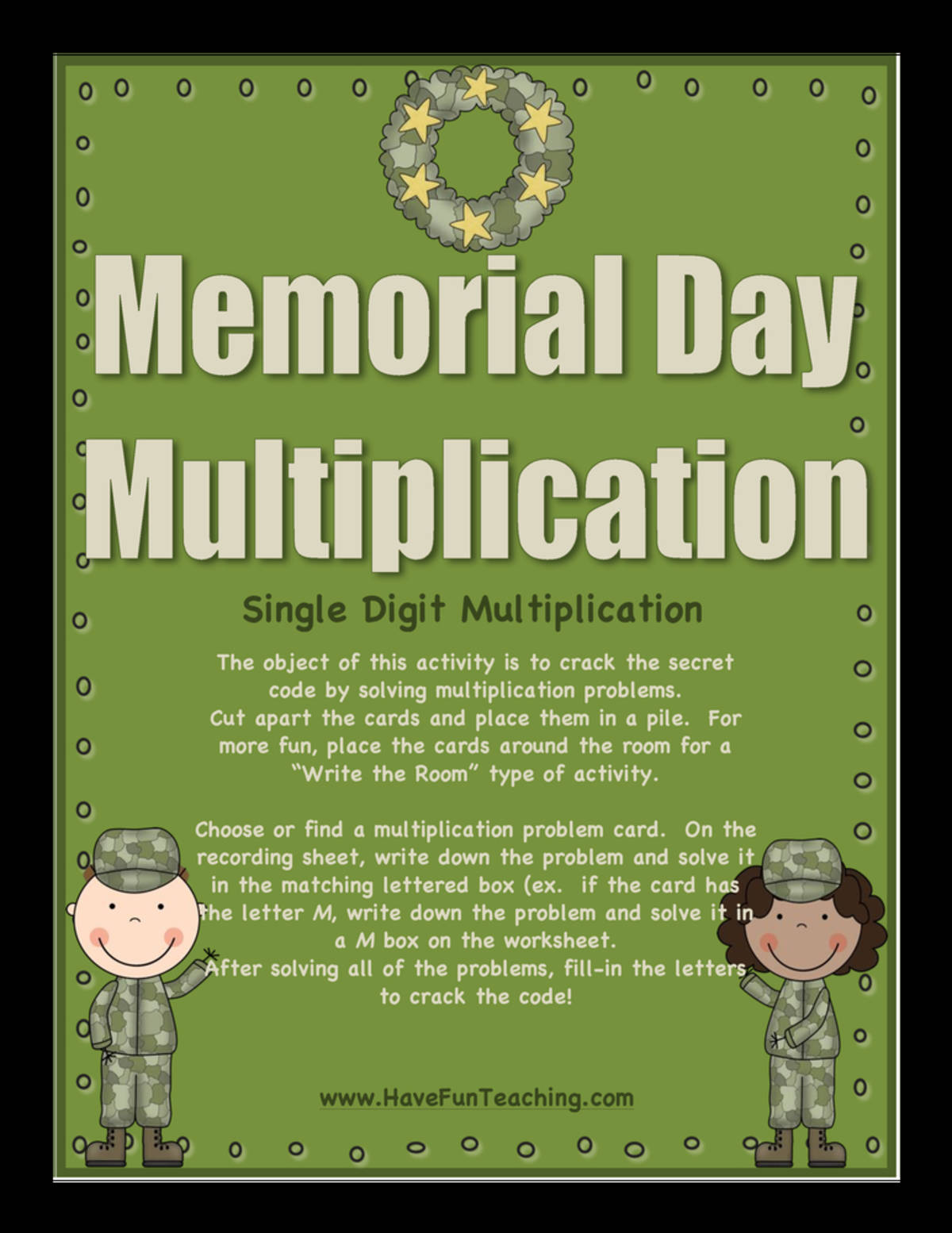 An educational teaching resource from Have Fun Teaching entitled Memorial Day Multiplication Activity downloadable at Teach Simple.