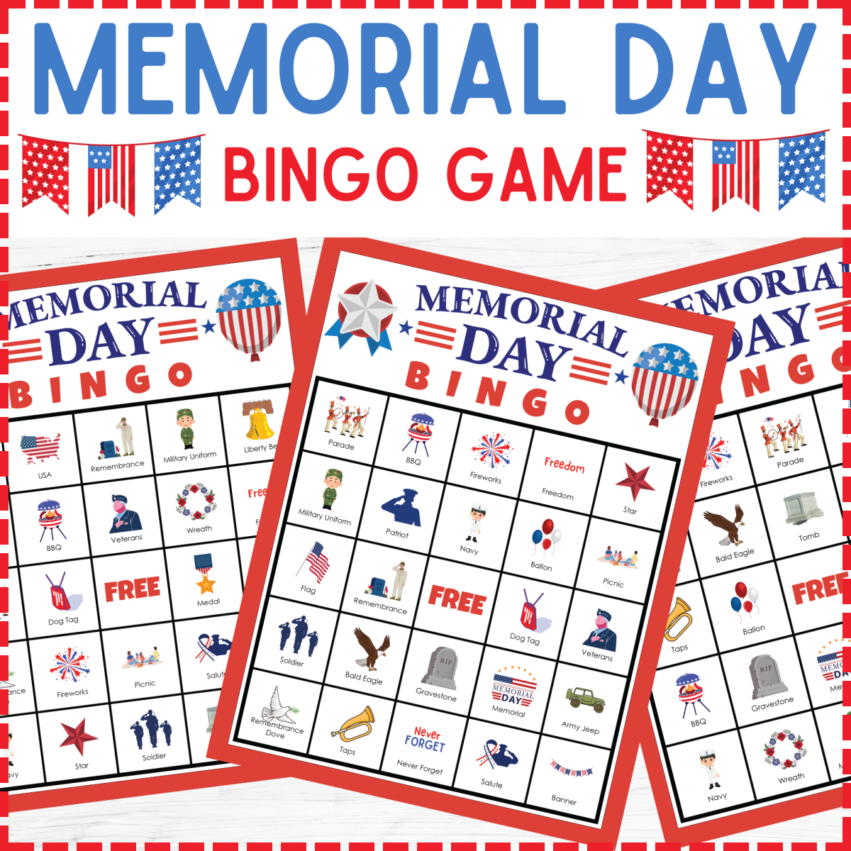 An educational teaching resource from Perfect_Printables entitled Memorial Day, Patriotic Bingo Game | Memorial Day No Prep Party Game downloadable at Teach Simple.