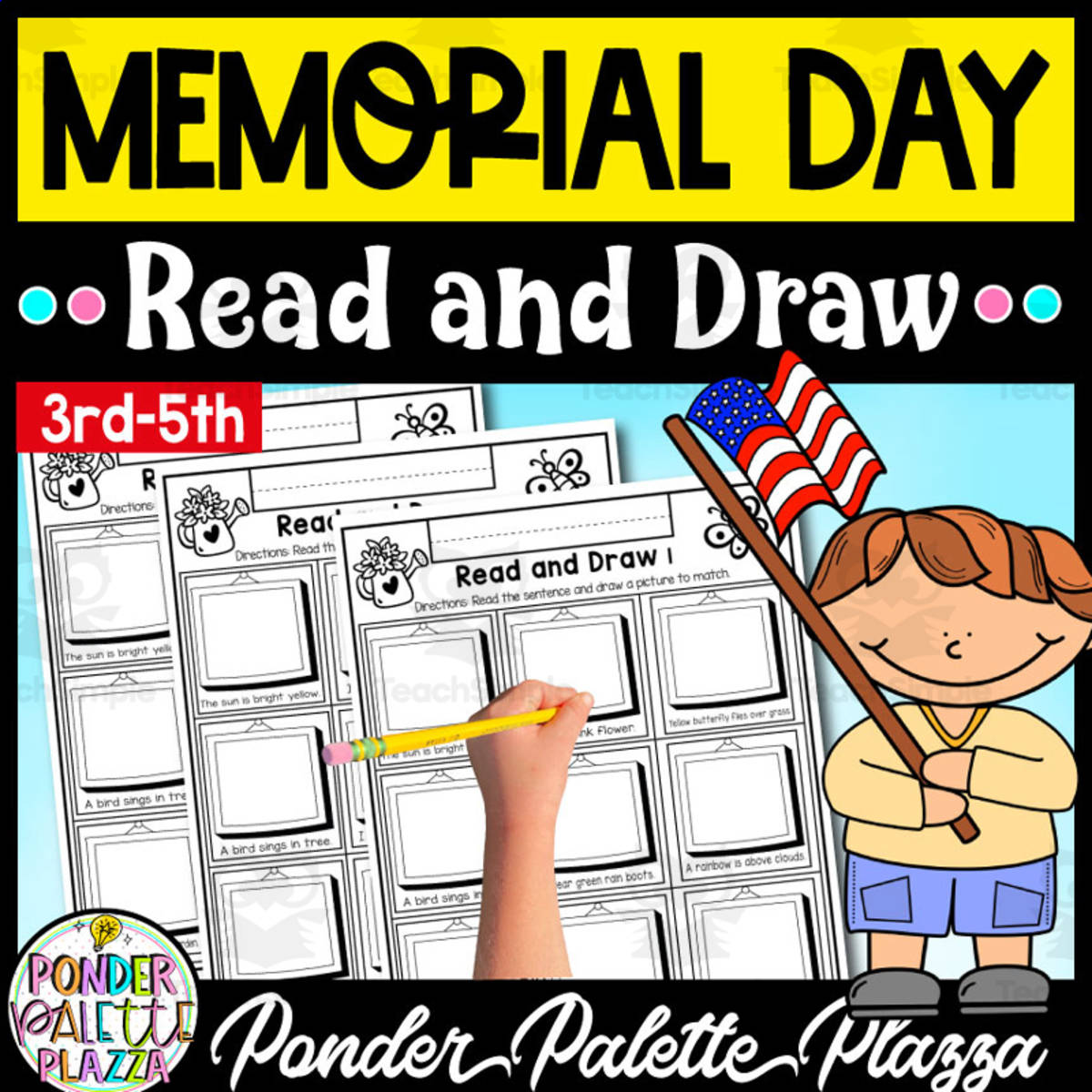 An educational teaching resource from Ponder Palette Plazza entitled Memorial Day Read and Draw - No Prep Activity downloadable at Teach Simple.