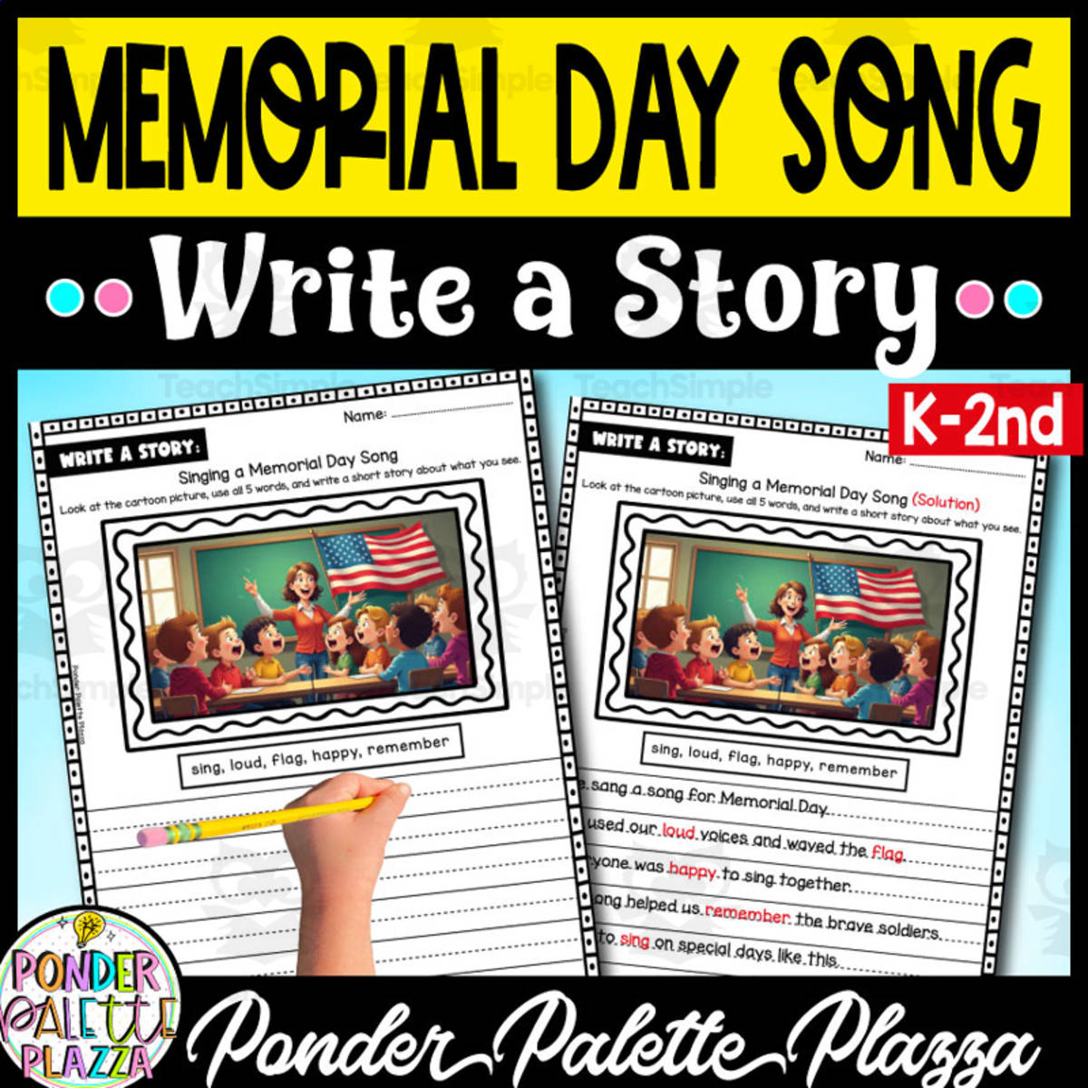 An educational teaching resource from Ponder Palette Plazza entitled Memorial Day Song Write a Story Activity - Memorial Day downloadable at Teach Simple.
