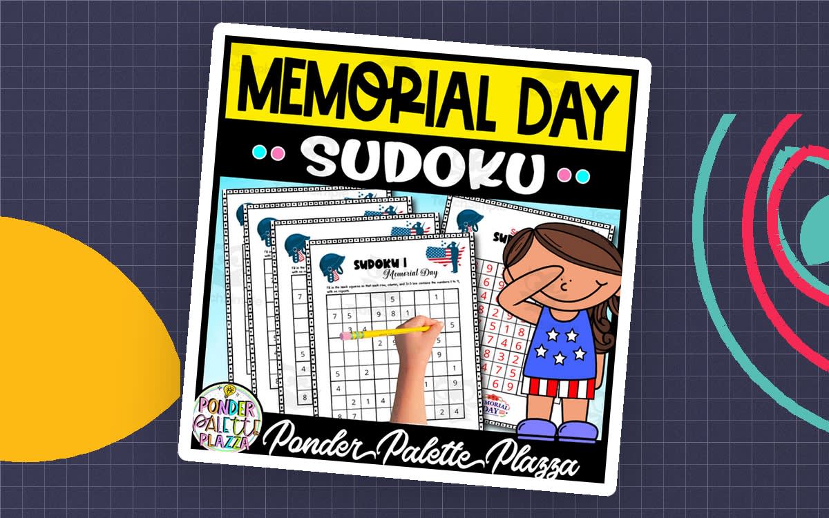 An educational teaching resource from Ponder Palette Plazza entitled Memorial Day Sudoku Game + Solution downloadable at Teach Simple.