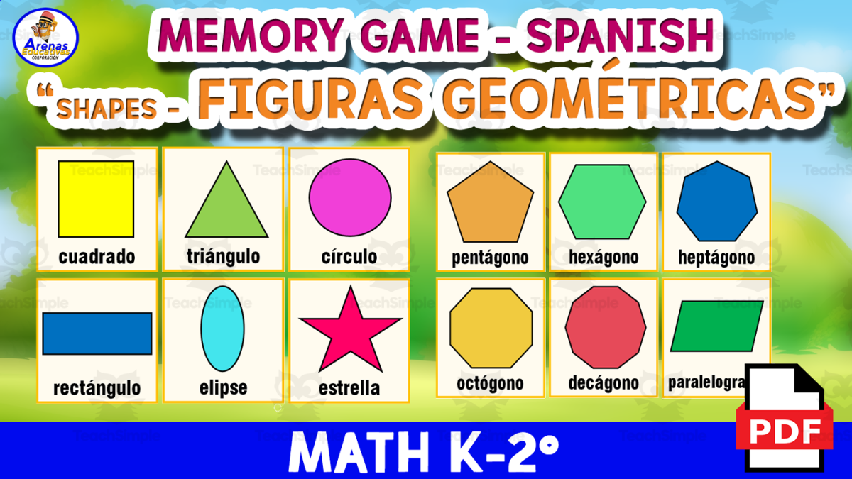 An educational teaching resource from EDITORIAL LAURA EDUCA entitled MEMORY GAME "GEOMETRIC FIGURES" IN SPANISH LANGUAGE downloadable at Teach Simple.