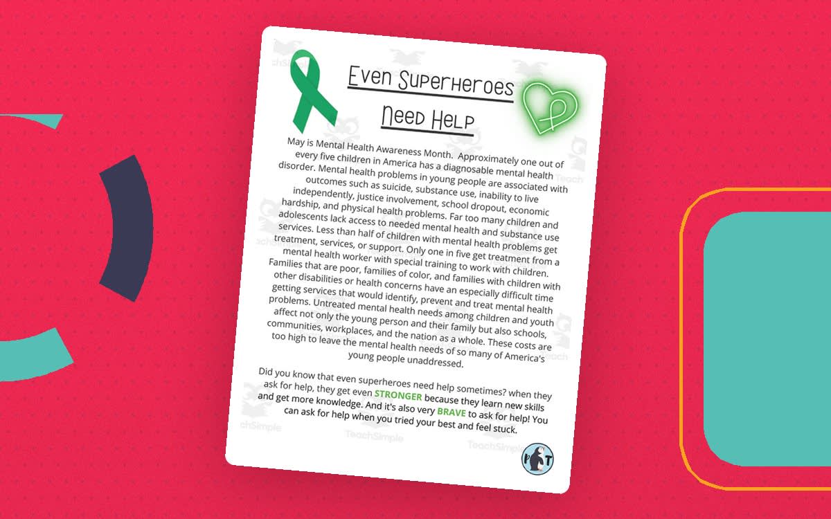 An educational teaching resource from Penguin Teacher Store entitled Mental Health Superheroes Activity downloadable at Teach Simple.