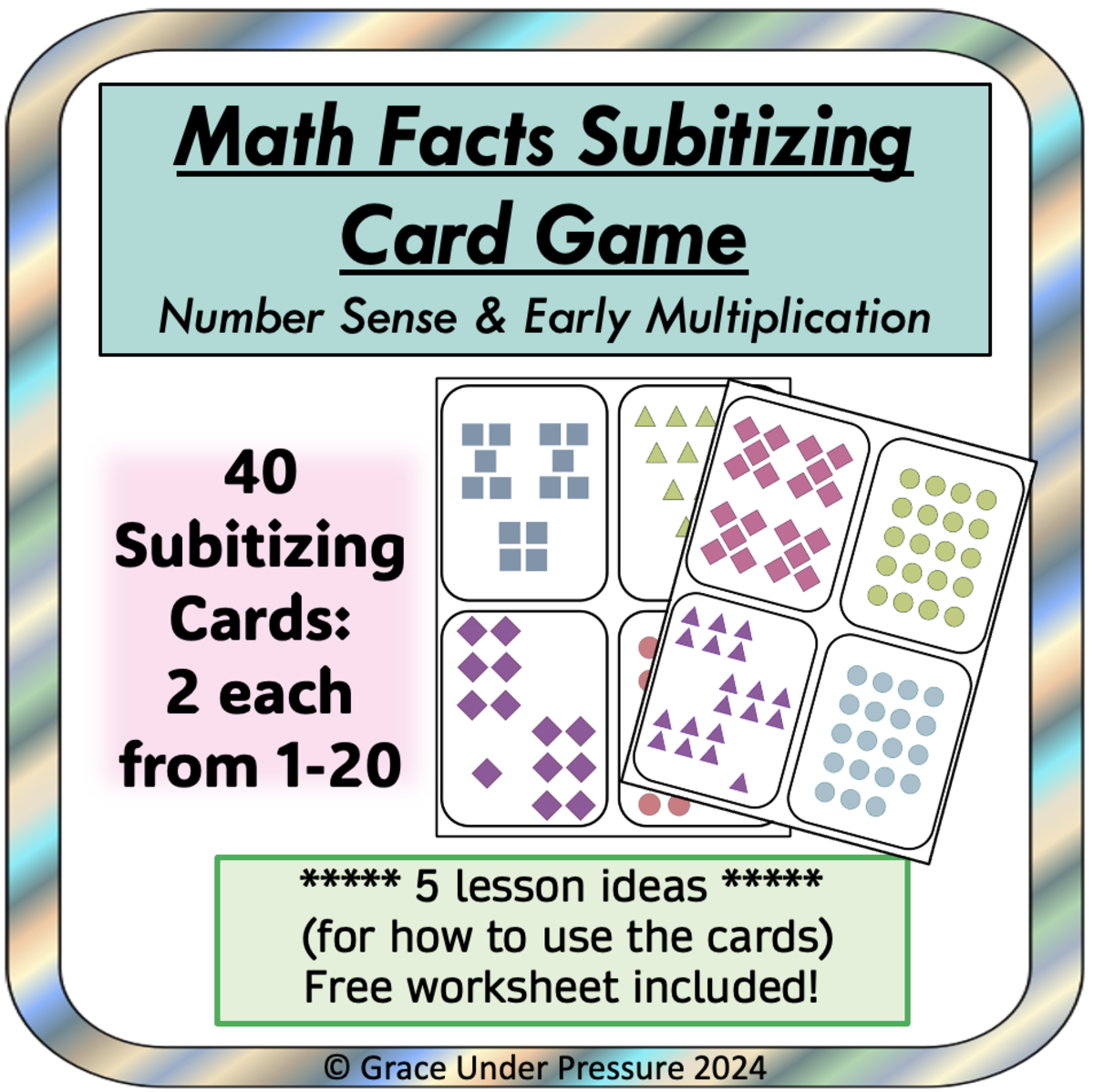 An educational teaching resource from Grace Under Pressure entitled Mental Math Games: Number Sense Subitizing Flash Cards 5 Ways! downloadable at Teach Simple.