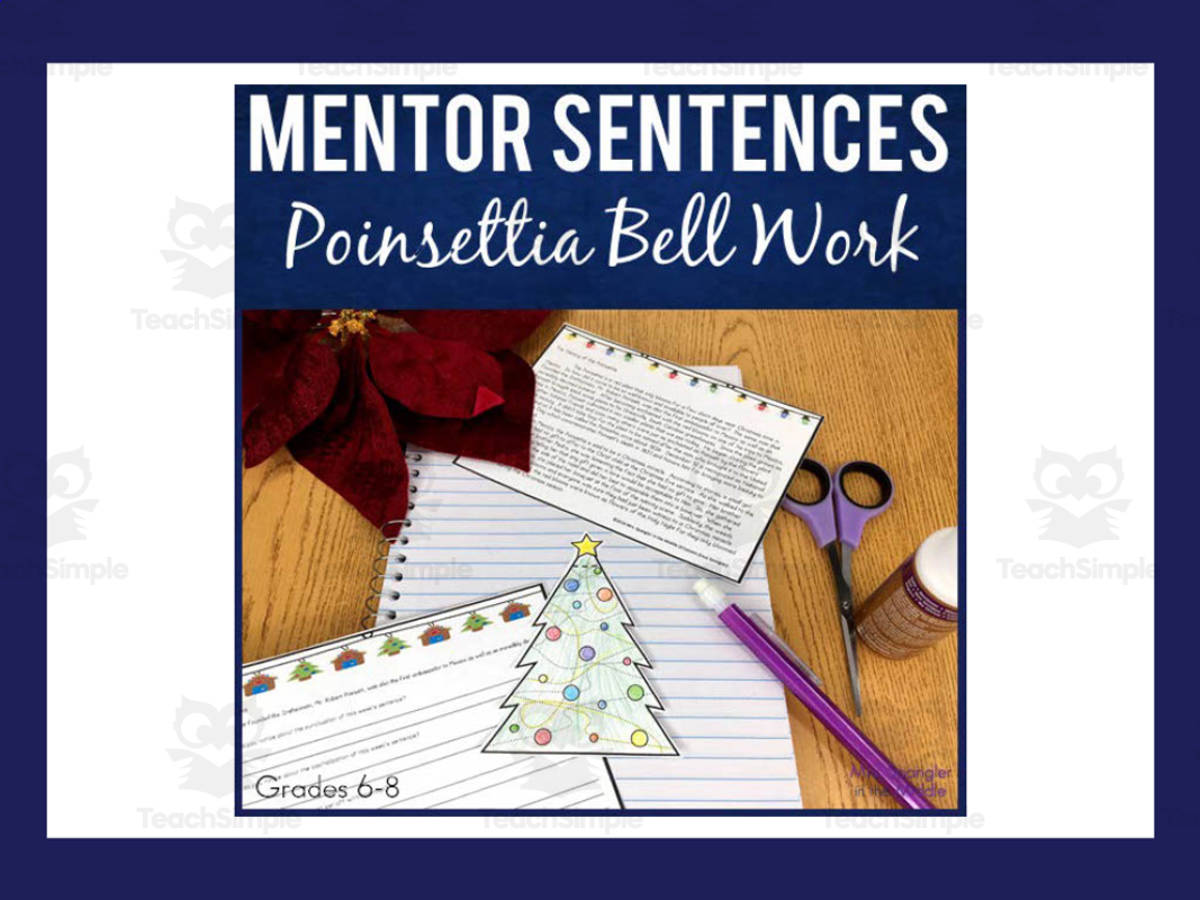 An educational teaching resource from Mrs. Spangler in the Middle entitled Mentor Sentences Poinsettia Bell Work downloadable at Teach Simple.