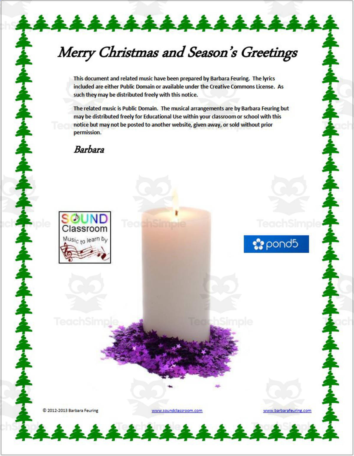 An educational teaching resource from MUSICWORKS entitled Merry Christmas and Season's Greetings downloadable at Teach Simple.
