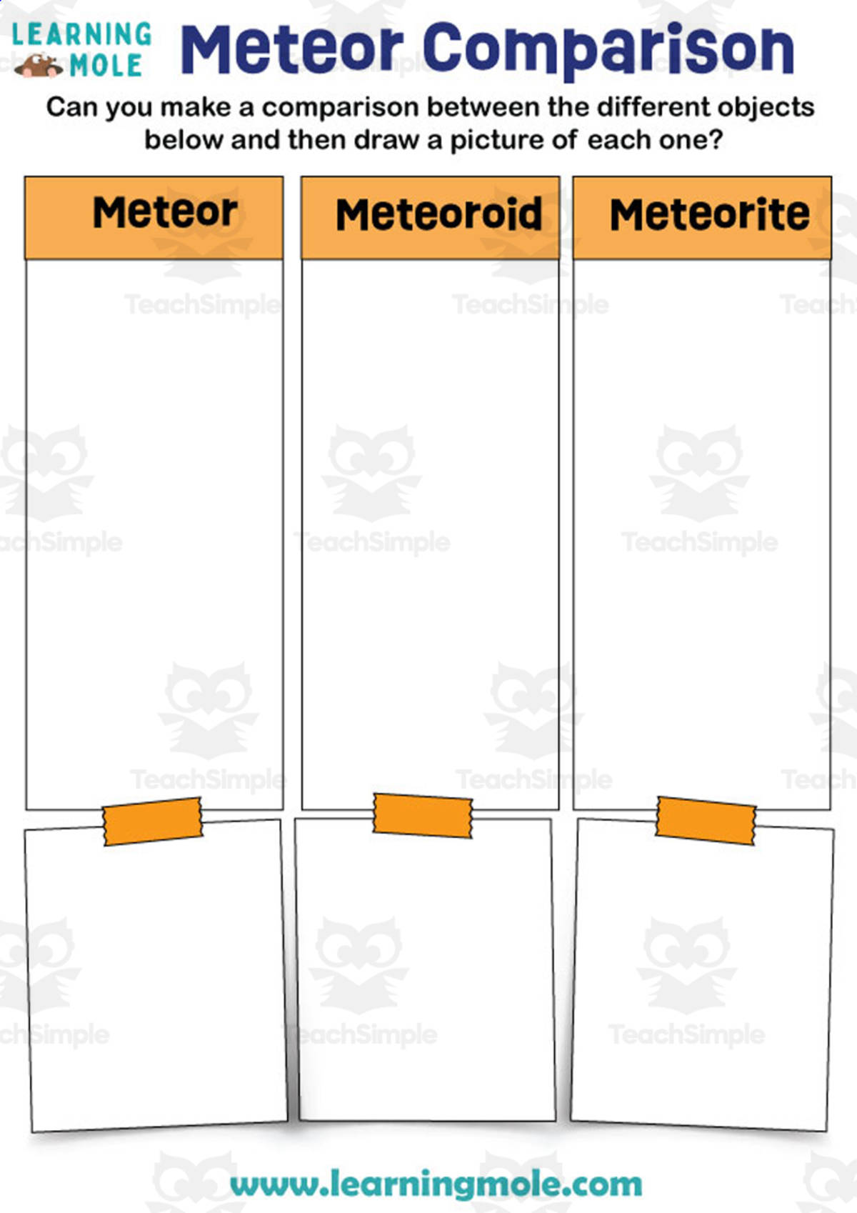 An educational teaching resource from Educational Voice entitled Meteor Comparison Activity downloadable at Teach Simple.
