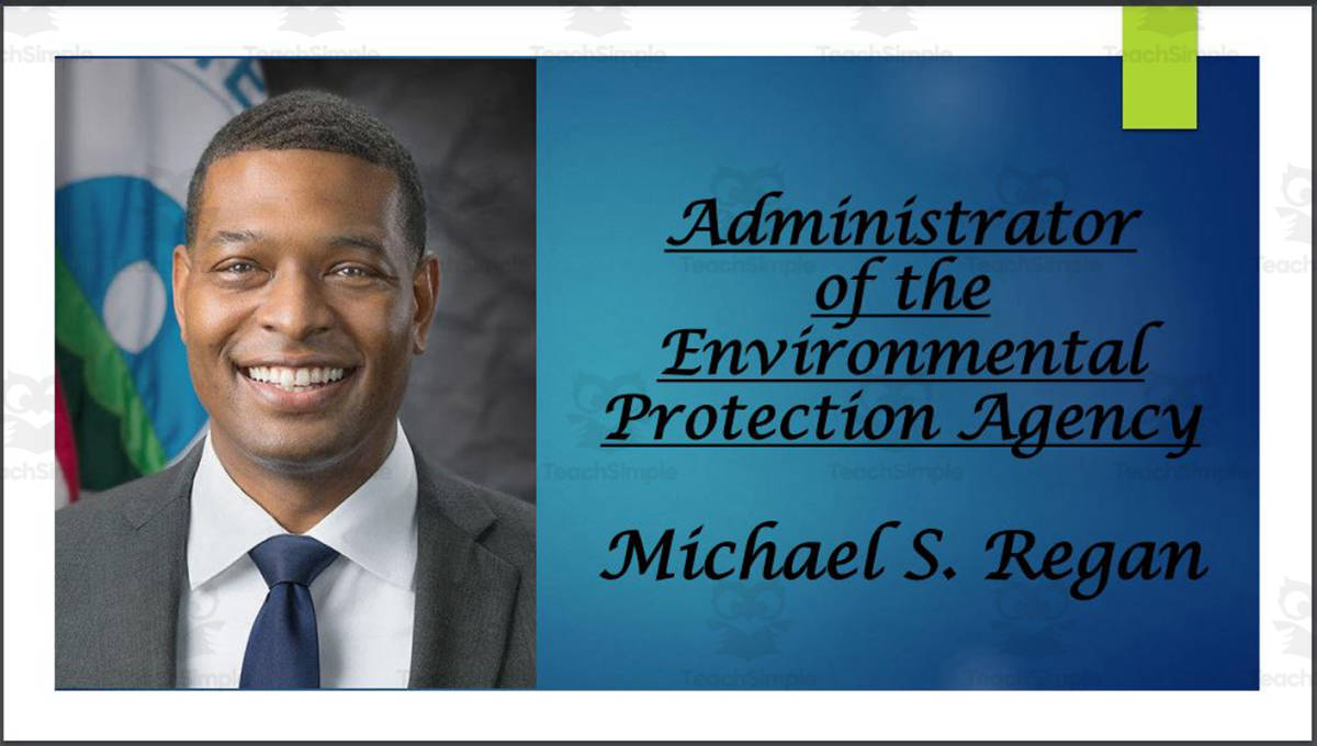 An educational teaching resource from Mr. Matthews Teacher Store entitled Michael S. Regan - Director of the Environmental Protection Agency (BIO PPT) downloadable at Teach Simple.