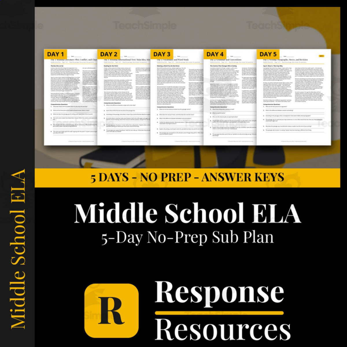 Middle School ELA Emergency Sub Plans - 5 Days No Prep English preview