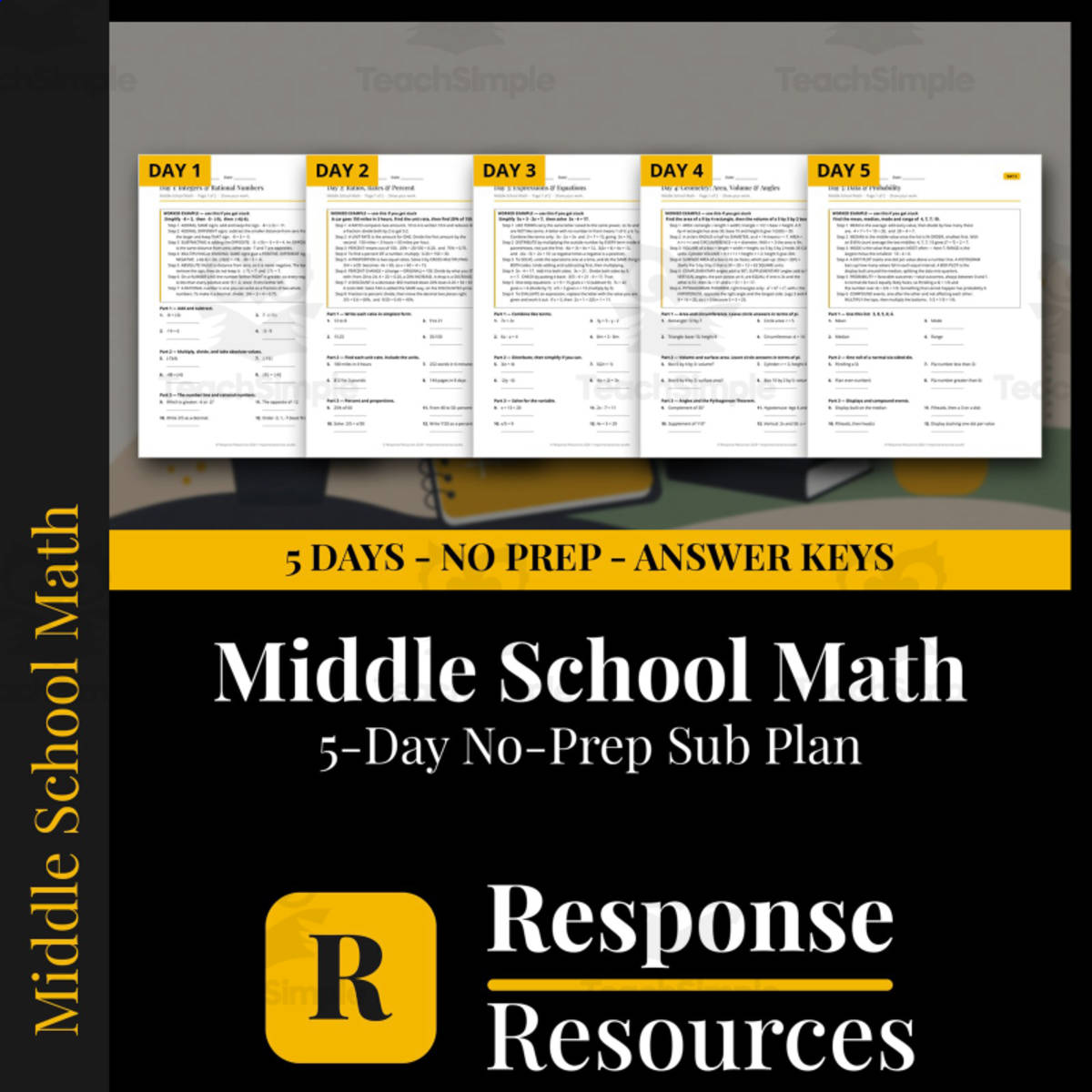 Middle School Math Emergency Sub Plans - 5 Days Self-Checking preview