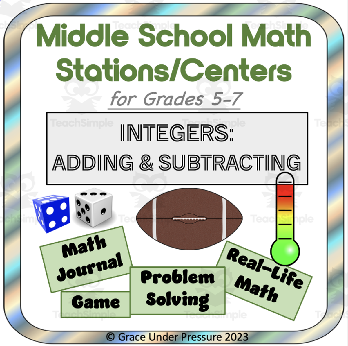 An educational teaching resource from Grace Under Pressure entitled Middle School Math Stations or Centers: Adding and Subtracting Integers downloadable at Teach Simple.