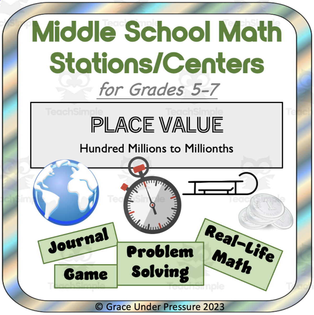 An educational teaching resource from Grace Under Pressure entitled Middle School Math Stations or Centers: Large and Small Place Value downloadable at Teach Simple.