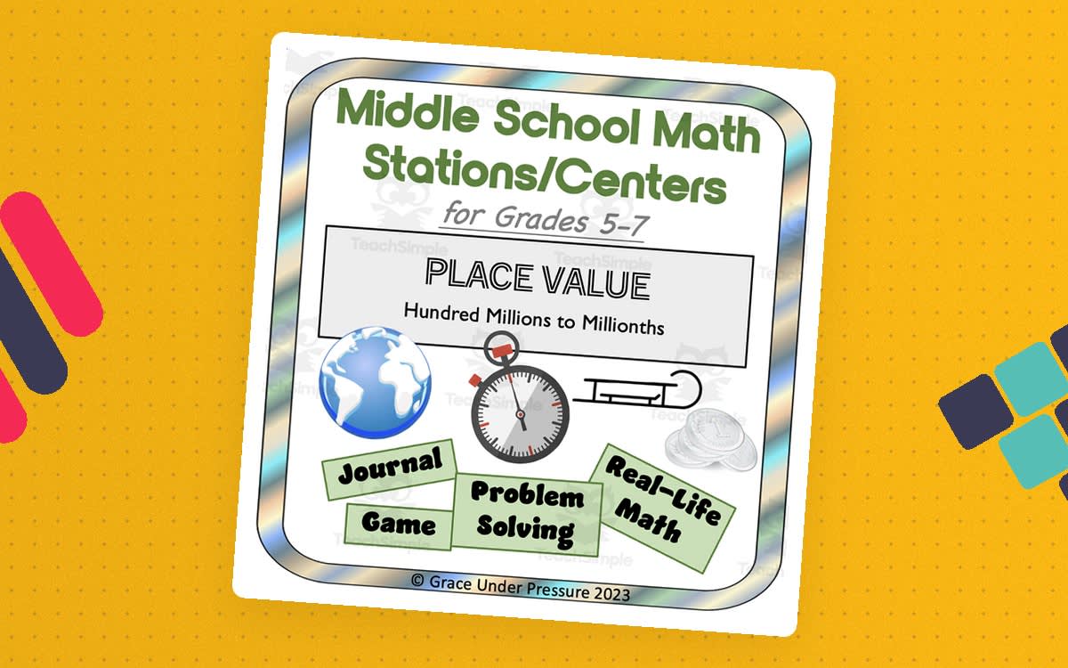 An educational teaching resource from Grace Under Pressure entitled Middle School Math Stations or Centers: Large and Small Place Value downloadable at Teach Simple.