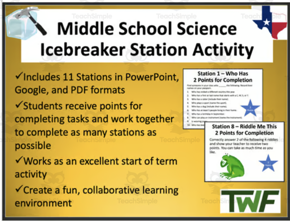 An educational teaching resource from Teach With Fergy entitled Middle School TEKS Team-Building Challenge: 11-Station Journey downloadable at Teach Simple.
