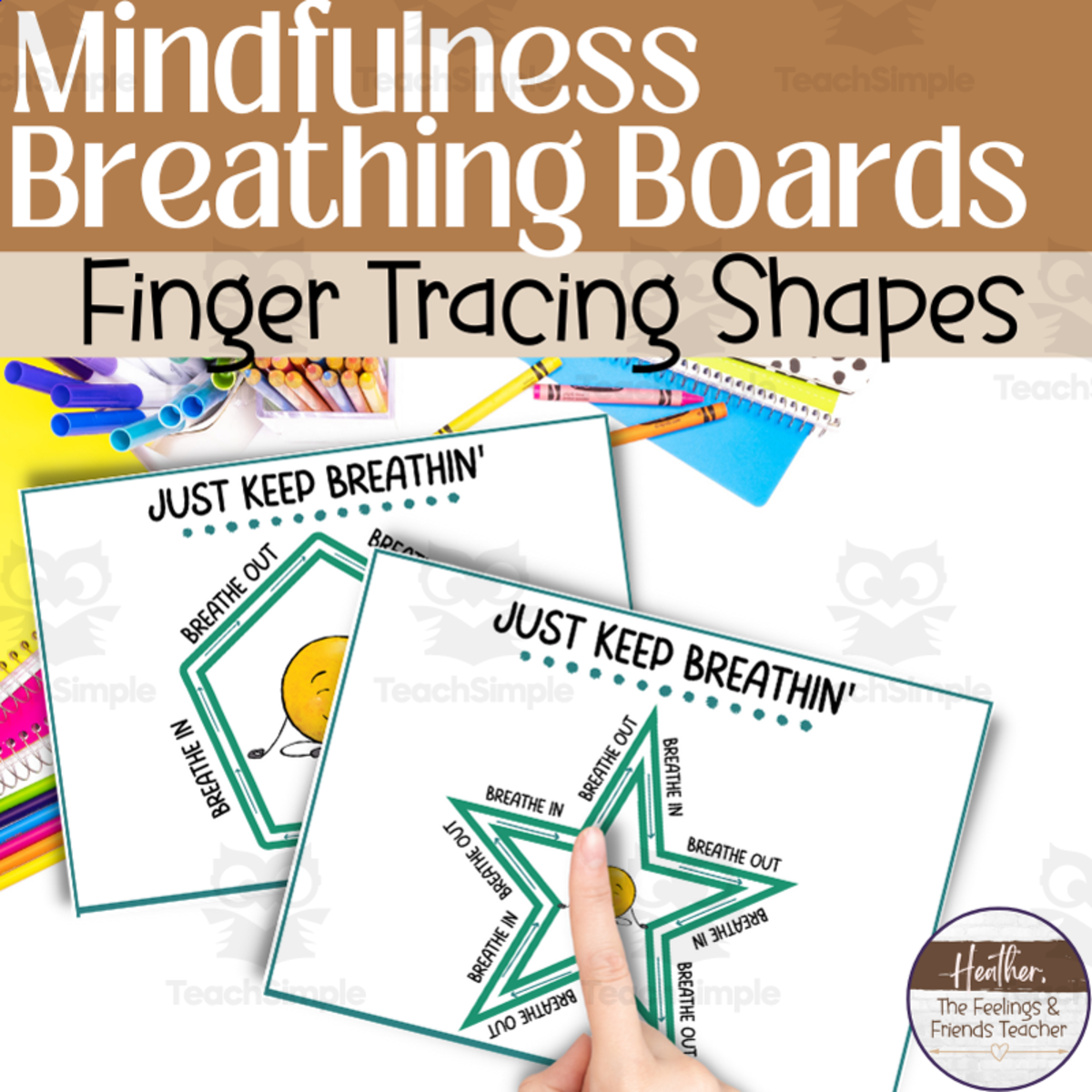 An educational teaching resource from The Feelings and Friends Teacher entitled Mindfulness Shape Breathing Boards | Breathing Exercises For Kids downloadable at Teach Simple.