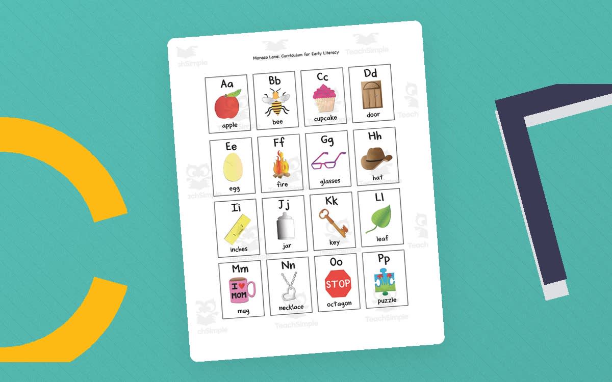 An educational teaching resource from Monaco Lane Curriculum for Early Literacy entitled Mini Alphabet Cards downloadable at Teach Simple.