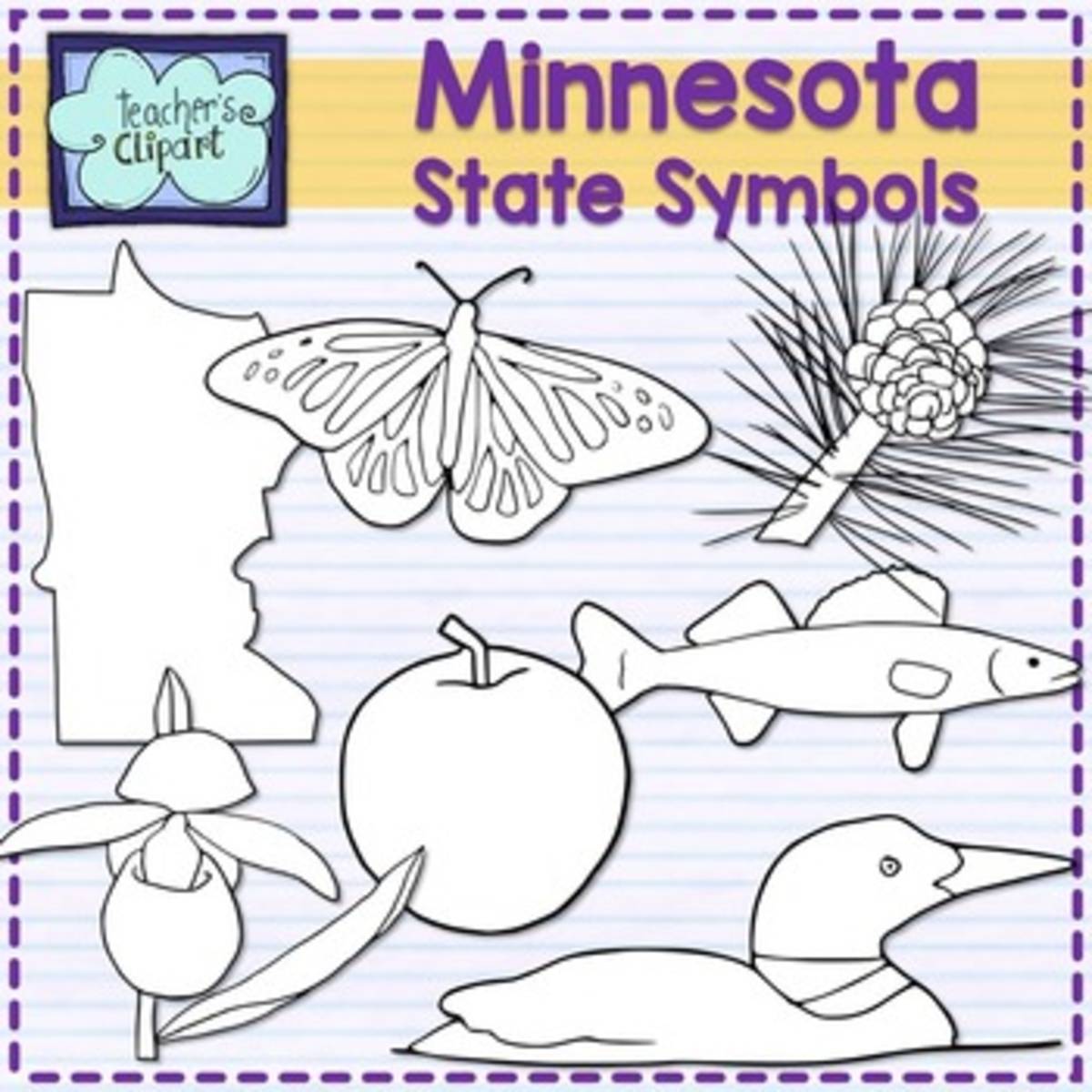 An educational teaching resource from Teacher's Clipart entitled Minnesota State Symbols Clip Art downloadable at Teach Simple.