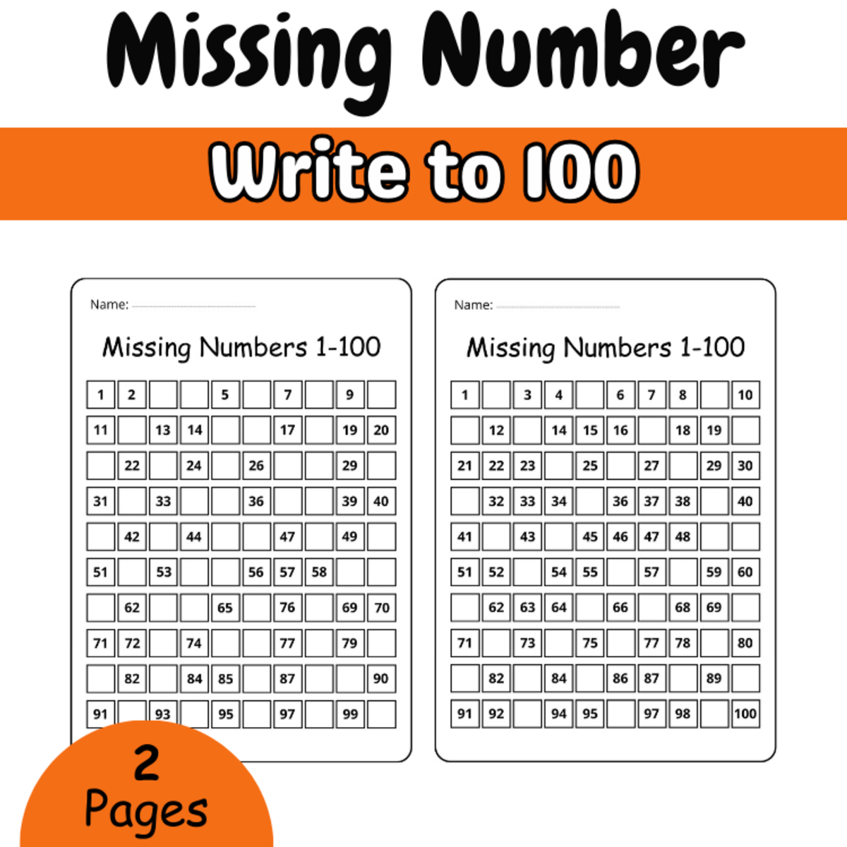 An educational teaching resource from Easy to learn entitled missing numbers 1-100 worksheets for kindergarten downloadable at Teach Simple.