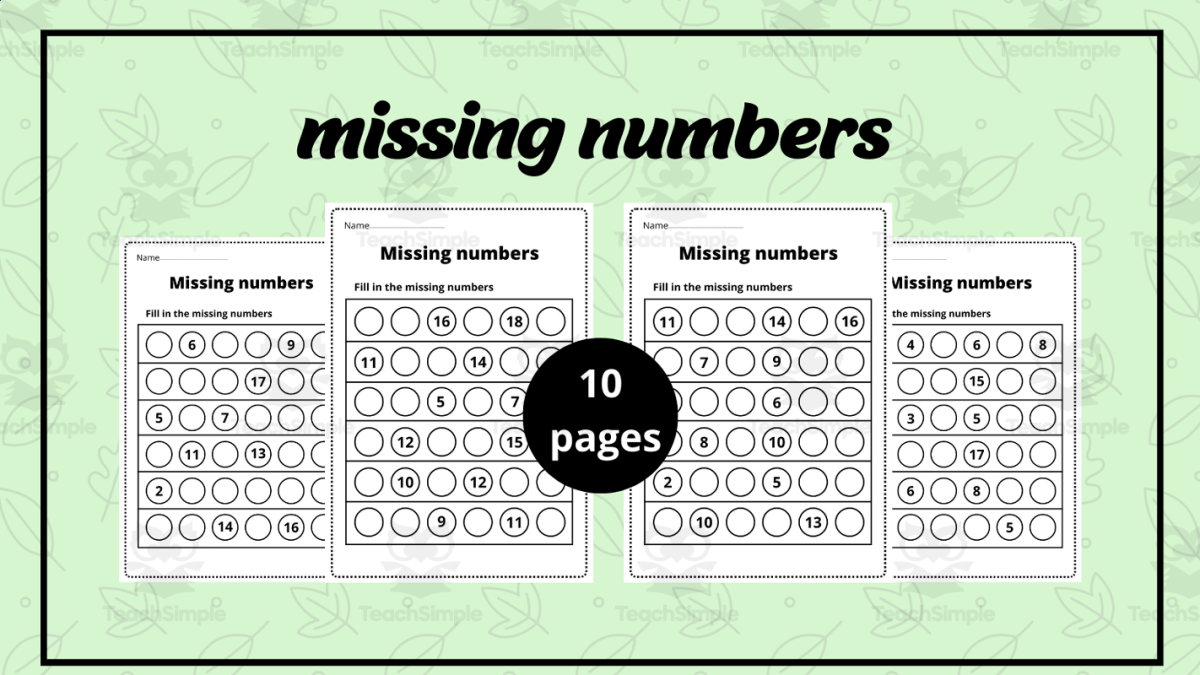 An educational teaching resource from successful teachers resource entitled Missing Numbers Worksheets 1–20 – Counting Sequence downloadable at Teach Simple.