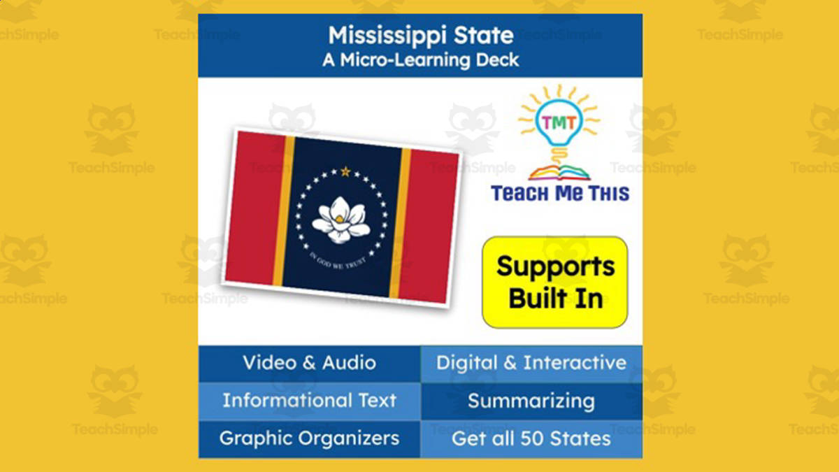 An educational teaching resource from Teach Me This entitled Mississippi: A Micro-Learning Deck | Digital Geography Lesson downloadable at Teach Simple.
