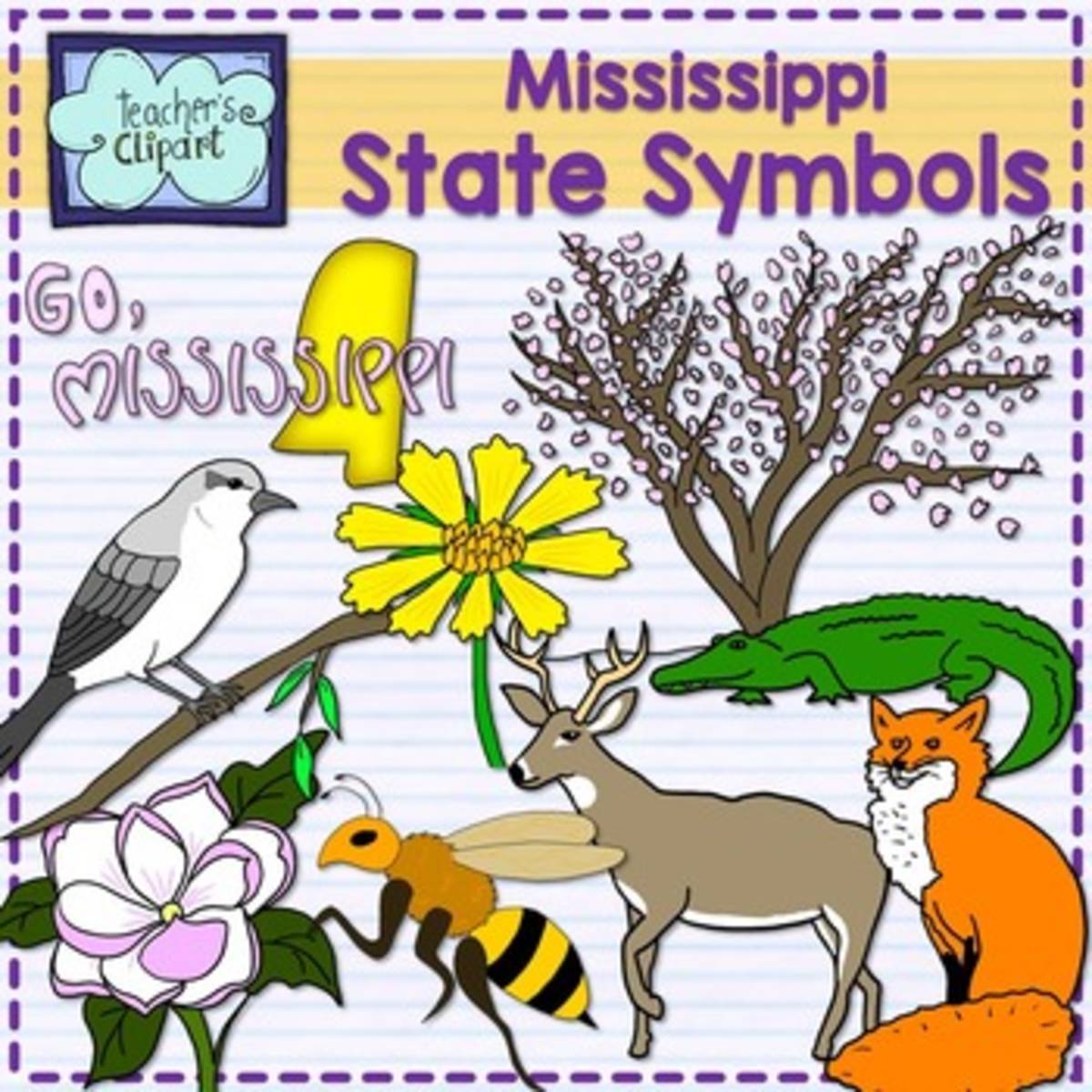 An educational teaching resource from Teacher's Clipart entitled MISSISSIPPI State Symbols Clip Art downloadable at Teach Simple.