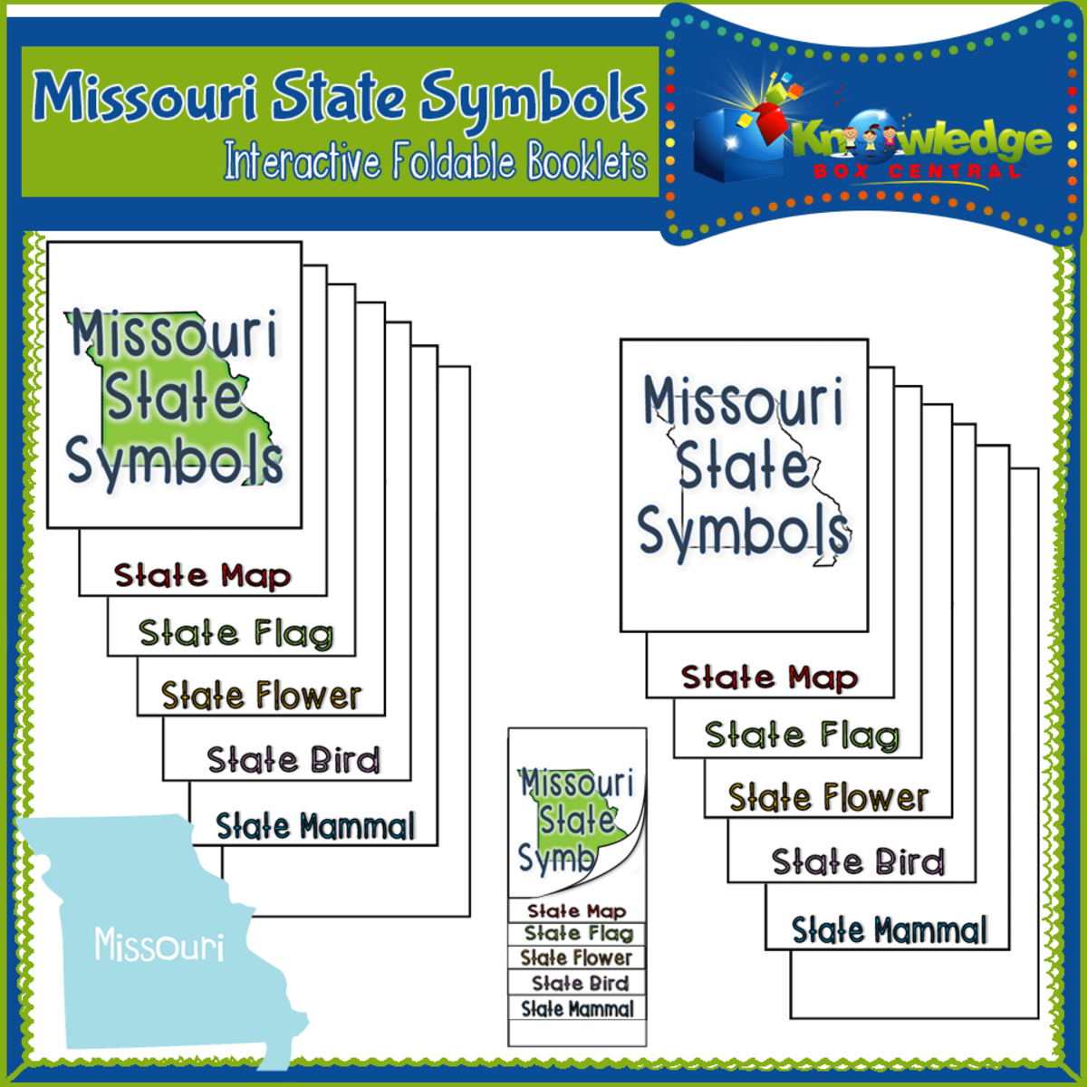 An educational teaching resource from Knowledge Box Central entitled Missouri State Symbols Interactive Foldable Booklets – EBOOK downloadable at Teach Simple.