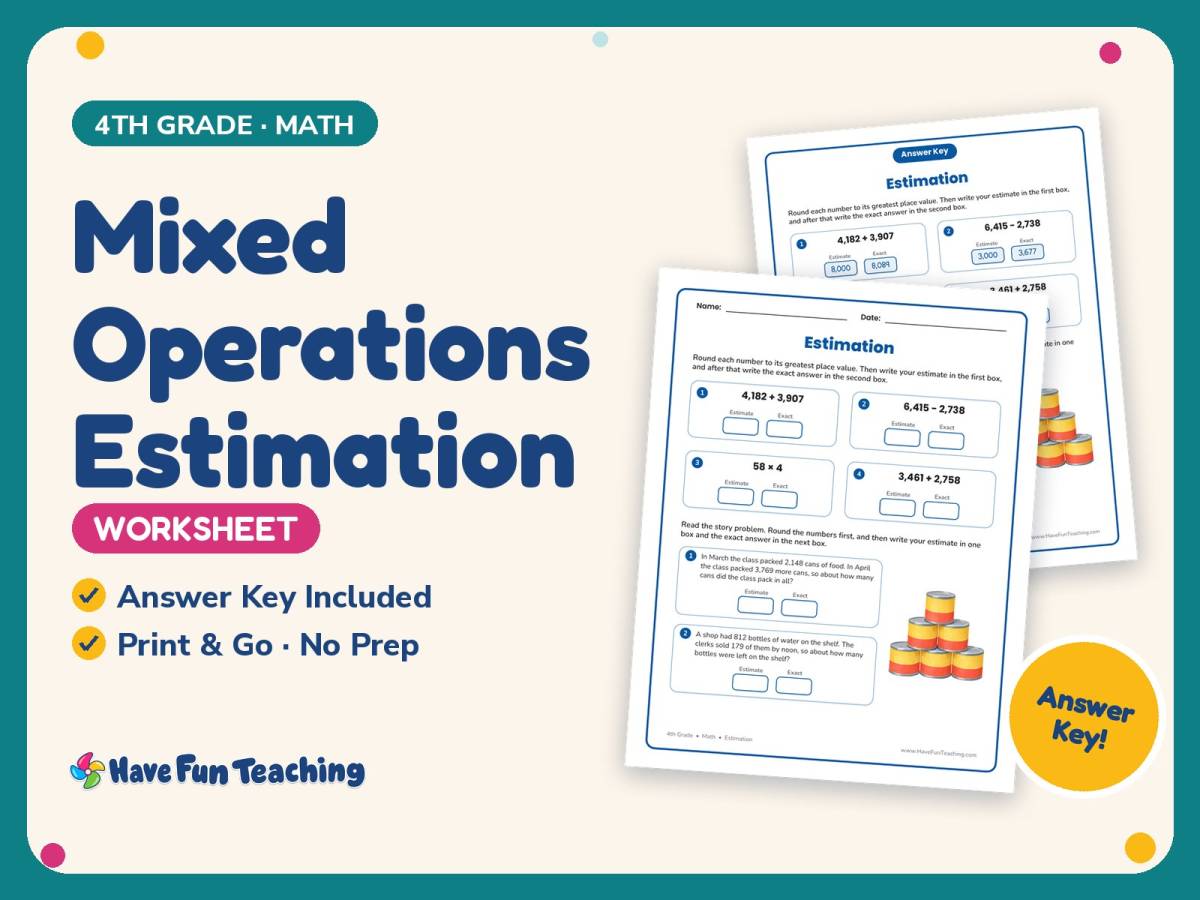Mixed Operations Estimation Worksheet – 4th Grade Rounding Practice preview