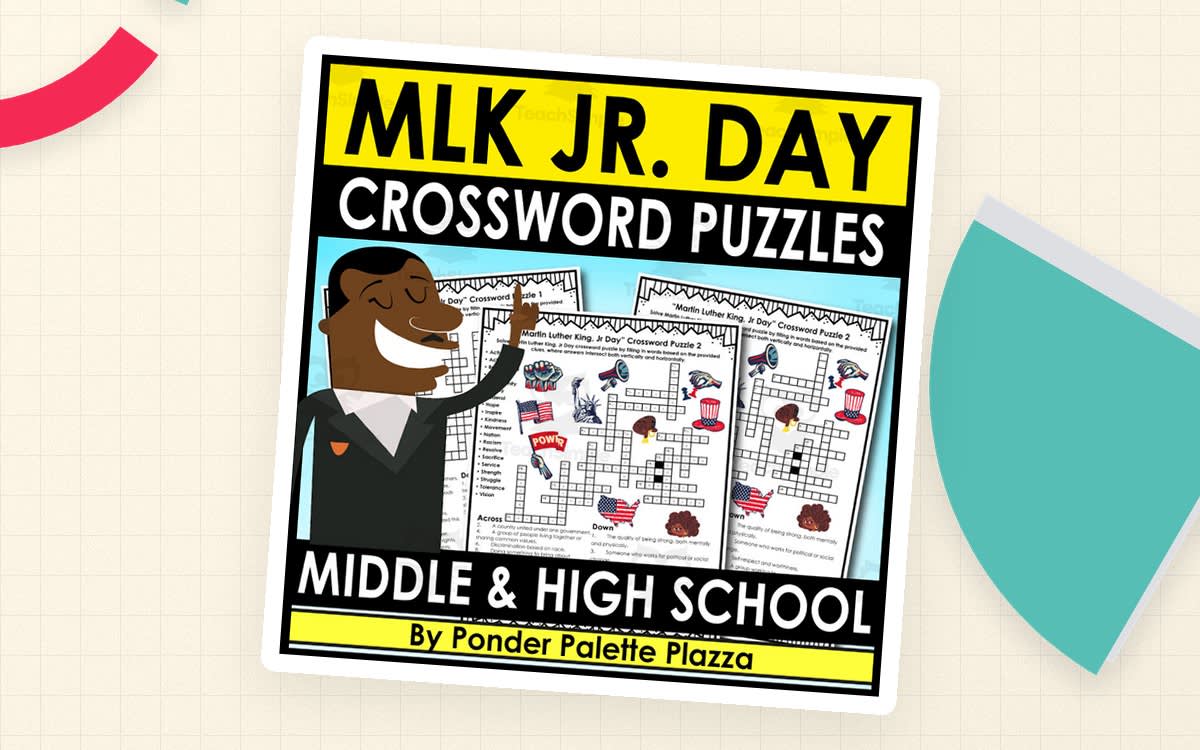 An educational teaching resource from Ponder Palette Plazza entitled Mlk Day Jr. Crossword Puzzles + Answers downloadable at Teach Simple.