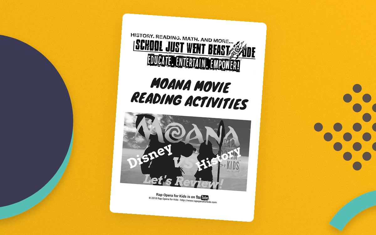 An educational teaching resource from Rap Opera for Kids! entitled Moana Reading Comprehension Activities Bundle downloadable at Teach Simple.
