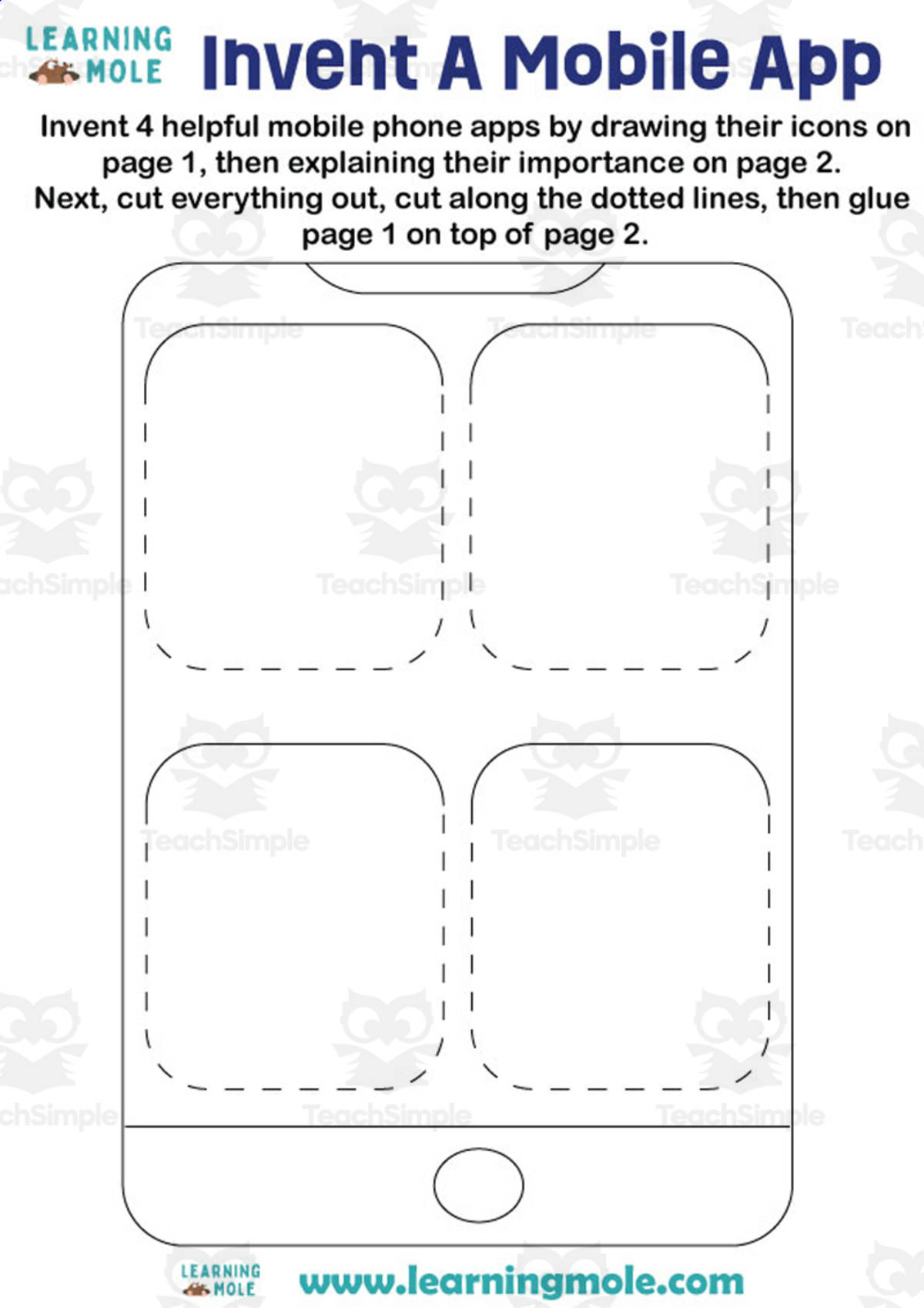 An educational teaching resource from Educational Voice entitled Mobile App Invention Activity downloadable at Teach Simple.
