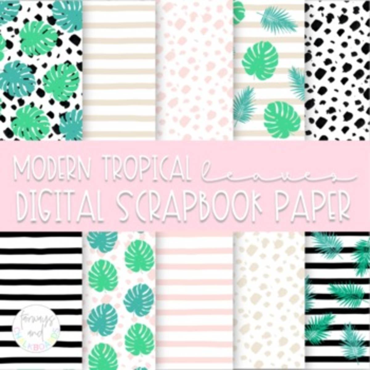 An educational teaching resource from Fairways and Chalkboards entitled Modern Tropical Leaves Digital Paper | 12" x 12" downloadable at Teach Simple.