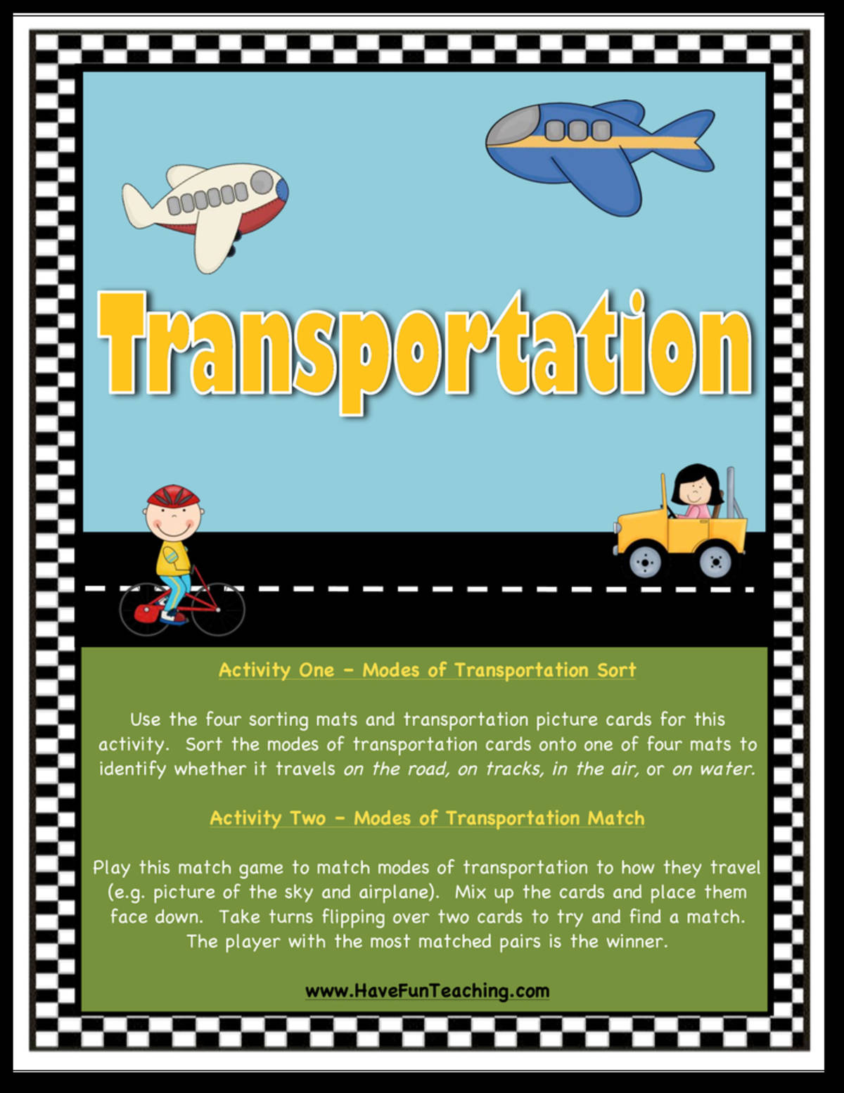 An educational teaching resource from Have Fun Teaching entitled Modes of Transportation Activity downloadable at Teach Simple.