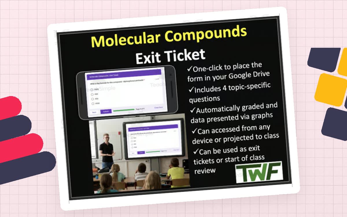 An educational teaching resource from Teach With Fergy entitled Molecular Compounds - Exit Ticket and Review Activity downloadable at Teach Simple.