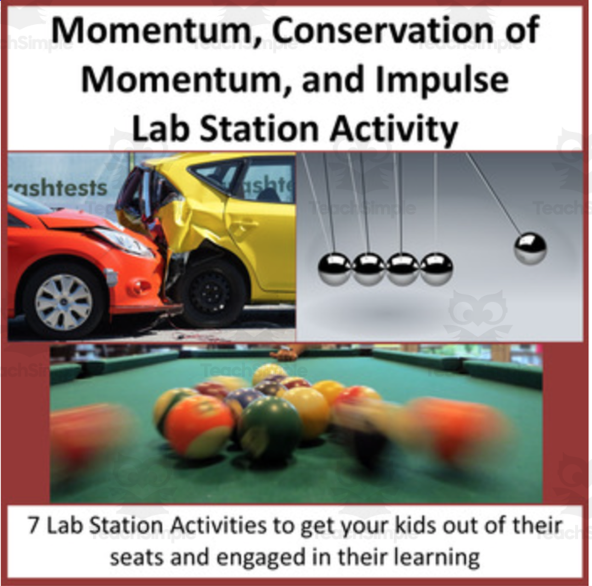An educational teaching resource from Teach With Fergy entitled Momentum, Conservation of Momentum, and Impulse – Lab Station Activity downloadable at Teach Simple.