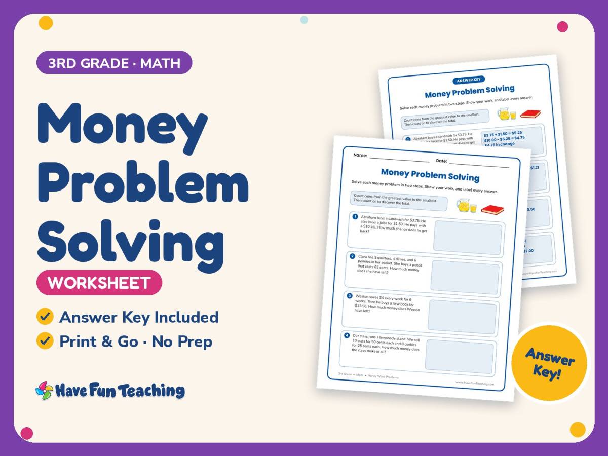 Money Problem Solving Worksheet – 3rd Grade Word Problems Practice preview